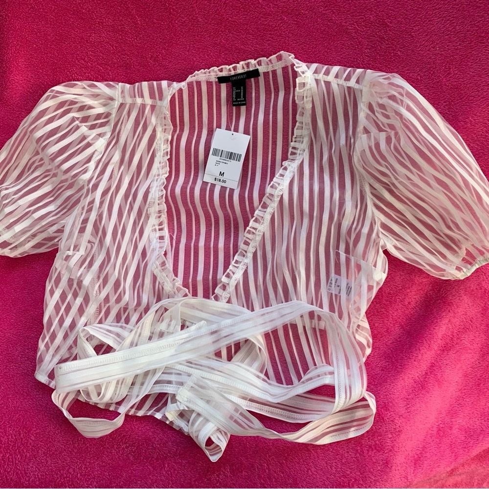 Forever 21 Sheer White Striped Blouse